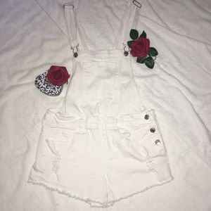 Forever 21 Ripped White Denim Overalls
